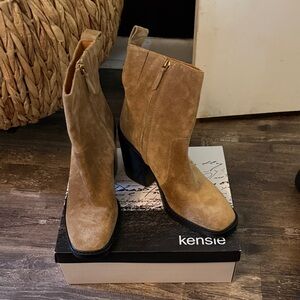 Tory Burch Tan Suede Block Heel Ankle Boots